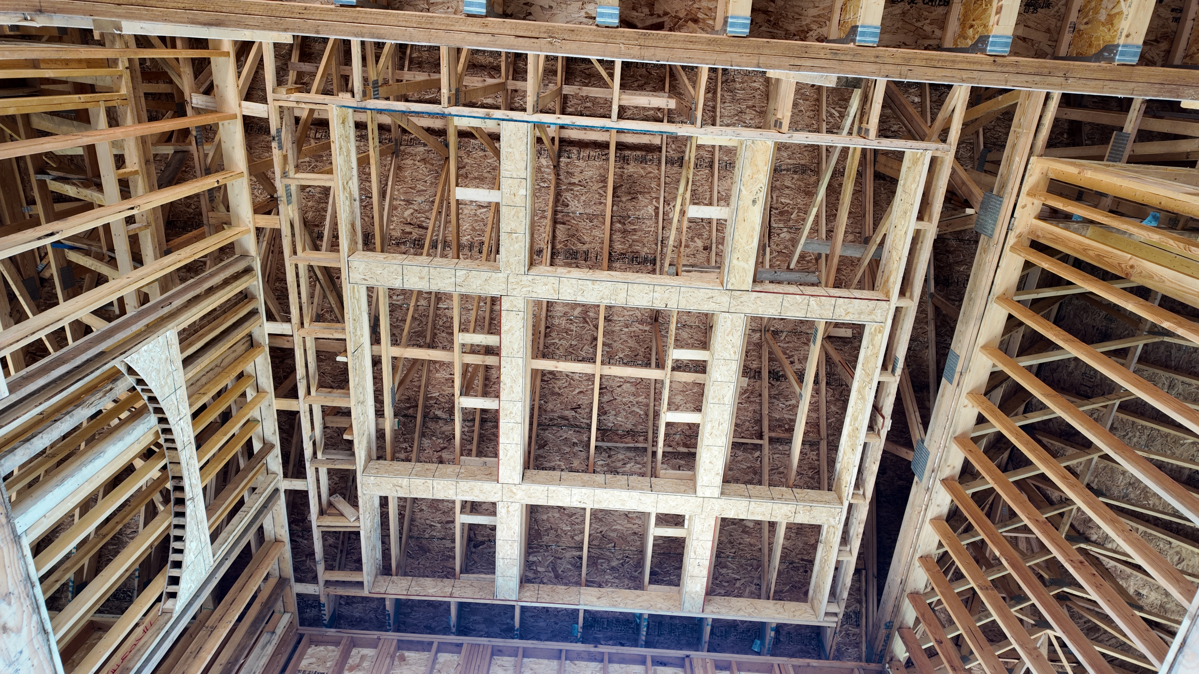 Intricate coffered ceiling framing on luxury custom home