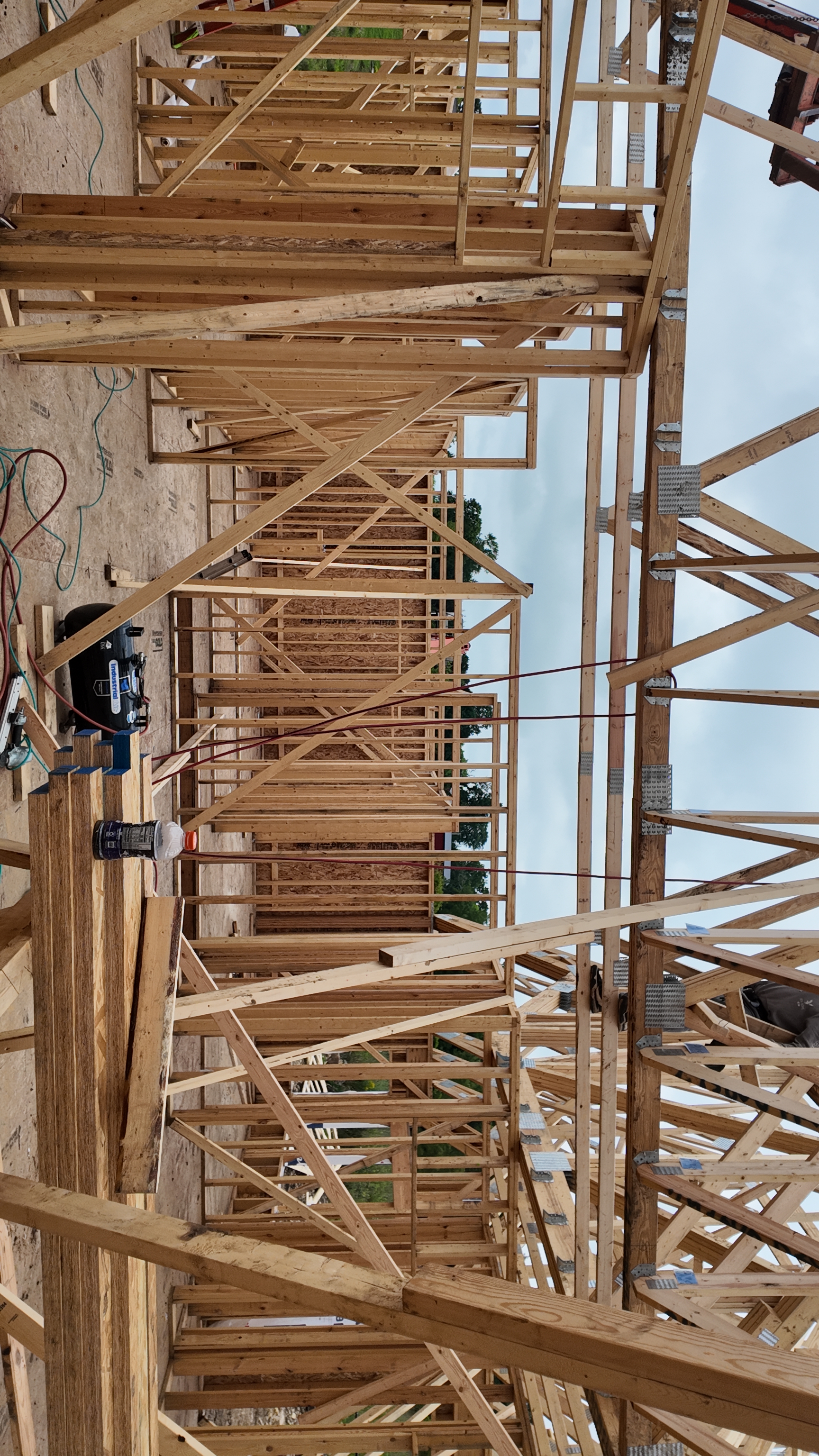 Wall framing detail looking up on luxury custom build